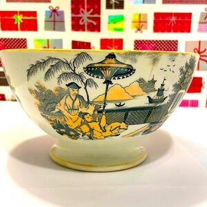 Vintage PAJONG (1880)Black and White Ceramic Art Bowl with Intricate Designs